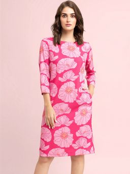FableStreet - Floral Print Shift Dress-Fuchsia