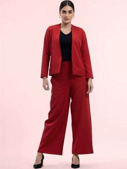 FableStreet - Blazer and Wide Legged Trousers Co-Ord-Red (Set of 2)