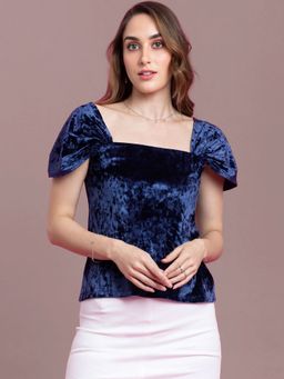 FABLE STREET - Velvet Two Way Top Blue