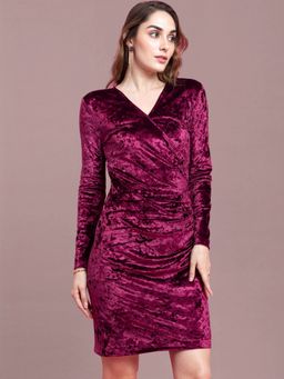 FableStreet - Velvet Shift Dress Maroon