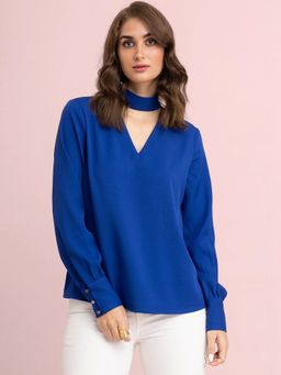 FableStreet - Band V Neck Top - Royal Blue