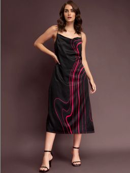 FABLE STREET - Satin Cowl Neck Slip Dress - Black and Pink
