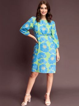 FableStreet - Floral Print Empire Line Dress - Multi-Color (XS)