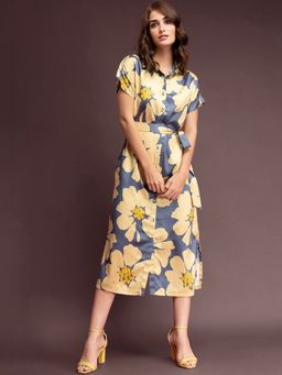 FableStreet - Satin Floral Print Shirt Dress - Multi-Color (Set of 2) (XS)