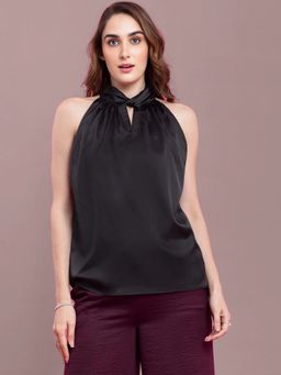 FABLE STREET - Satin Knot Detail Top - Black