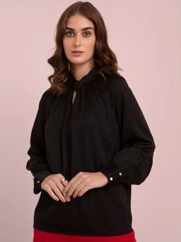 FABLE STREET - Satin Knot Detail Top - Black