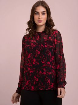 FABLE STREET - Georgette Floral Print Top - Red And Black