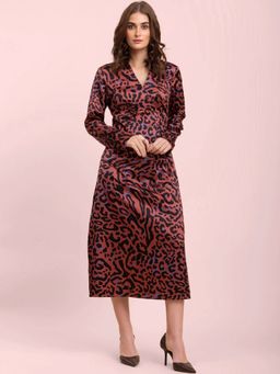 FableStreet - Satin Animal Print Shift Dress - Multicolour