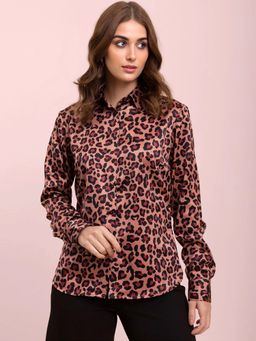 FABLE STREET - Satin Animal Print Shirt - Brown And Black