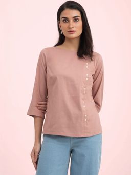 FableStreet - Linen Boat Neck Top Dusty Pink