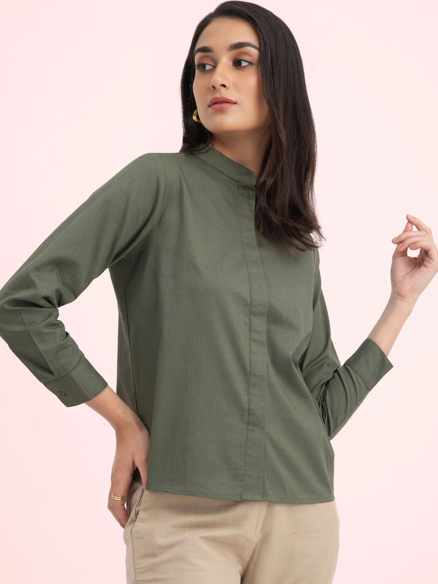fable street Linen Concealed Placket Shirt Olive-picture-40