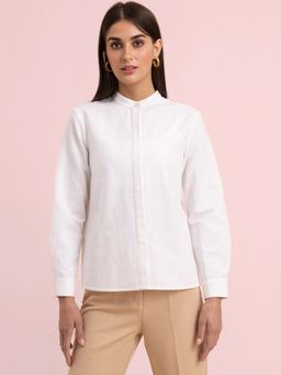 FABLE STREET - Linen Concealed Placket Shirt White