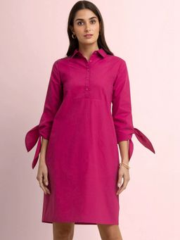 FableStreet - Tie Up Sleeve Dress - Fuchsia