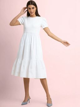 FABLE STREET - Cotton Puff Sleeves Tiered Dress White