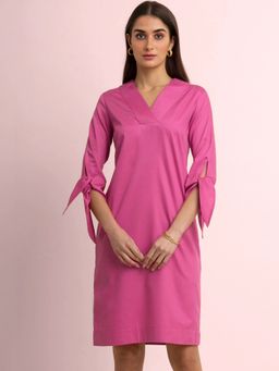 FableStreet - Cotton Tie-up Dress Pink