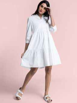 FABLE STREET - Cotton A-Line Dress - White