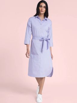 FableStreet - Cotton Pleated Shirt Dress - Lavender