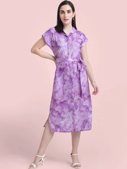 FableStreet - Collared Marble Print Shirt Dress - Lilac