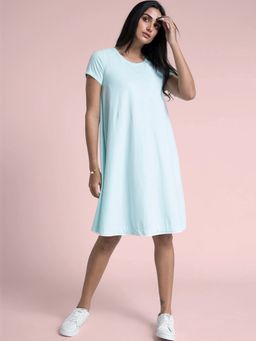 FABLE STREET - Cotton Knitted A Line Dress - Aqua