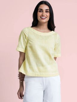 FABLE STREET - Cotton Yarn Dyed Boxy Top - Light Yellow