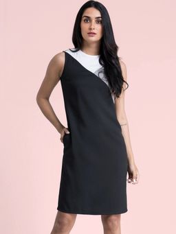 FableStreet - Colorblock Shift Dress Black, White, And Grey
