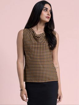 FABLE STREET - Cowl Neck Polka Dot Top Mustard And Black