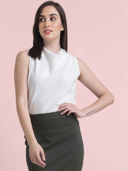 FableStreet - Cowl Neck Top - White