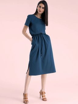FABLE STREET - Cotton Drawstring Knitted Dress - Blue