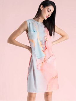 FableStreet - Marble Print Shift Dress Light Pink