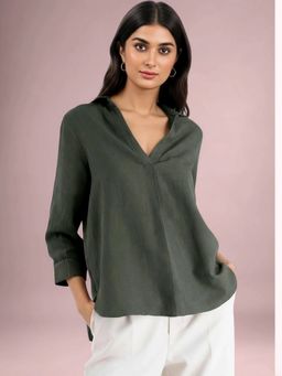 FableStreet - Cotton Front Pleat Detail Top - Olive