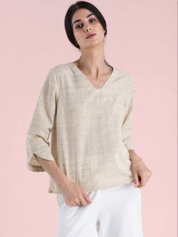 FABLE STREET - Cotton V Neck Top - Beige