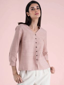 FableStreet - Cotton Button Detail Top - Pink