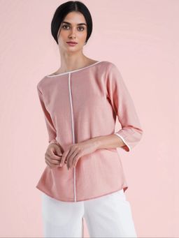 FableStreet - Cotton Boat Neck Top - Light Pink