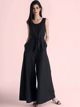 FABLE STREET - Cotton Sleeveless Jumpsuit - Black