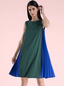 FABLE STREET - Boat Neck Color Block Dress - Green and Royal Blue