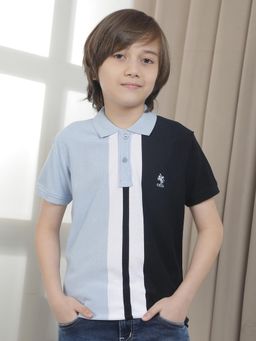 Cantabil - Blue Regular Fit Poly Cotton Fabric Casual Polo T-Shirt