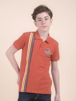 Cantabil - Rust Regular Fit Poly Cotton Fabric Printed Casual Polo T-Shirt