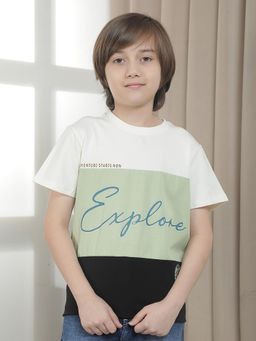 Cantabil - White Regular Fit Poly Cotton Fabric Colorblock Casual T-Shirt