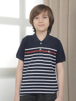 Cantabil - Regular Fit Cotton Stretch Fabric Striped Casual Polo T-Shirt