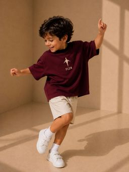 FLCN - Boys Maroon Cut and Sew Boxy T-Shirt