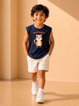 FLCN - Boys Navy Blue Mini Mischief Boxy T-Shirt