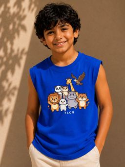 FLCN - Boys Boxy Royal Blue All Animals T-Shirt