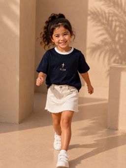 FLCN - Navy Blue Girls Boxy Cut and Sew T-Shirt