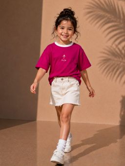 FLCN - Pink Girls Boxy Cut and Sew T-Shirt