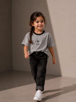 FLCN - Grey Girls Boxy Cut and Sew T-Shirt