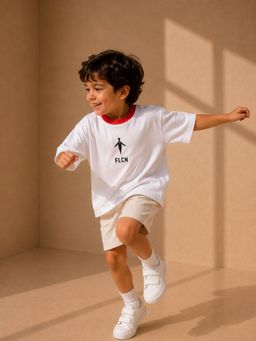 FLCN - White Boys Boxy Cut and Sew T-Shirt