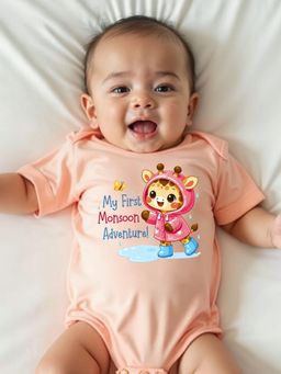 KNITROOT - Peach Monsoon Theme Half Sleeves My First Monsoon Adventure Bodysuit