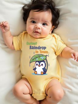 KNITROOT - Yellow Monsoon Theme Half Sleeves Cutest Raindrop In Town Bodysuit