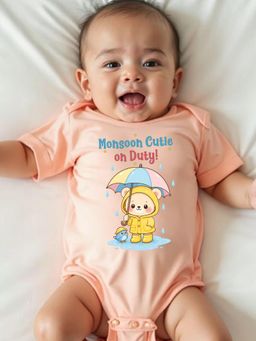 KNITROOT - Peach Monsoon Theme Half Sleeves Monsoon Cutie On Duty Bodysuit