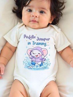 KNITROOT - White Monsoon Theme Half Sleeves Puddle Jumper In Training Bodysuit